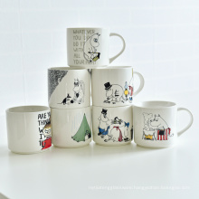 Haonai 350ML MOONIN design ceramic coffee/water cup with handles,Carton milk mug.